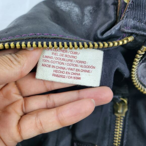 Lucky Brand Black Genuine Leather Retro Y2K Brass Studded Hobo Shoulder Bag - Picture 6 of 11